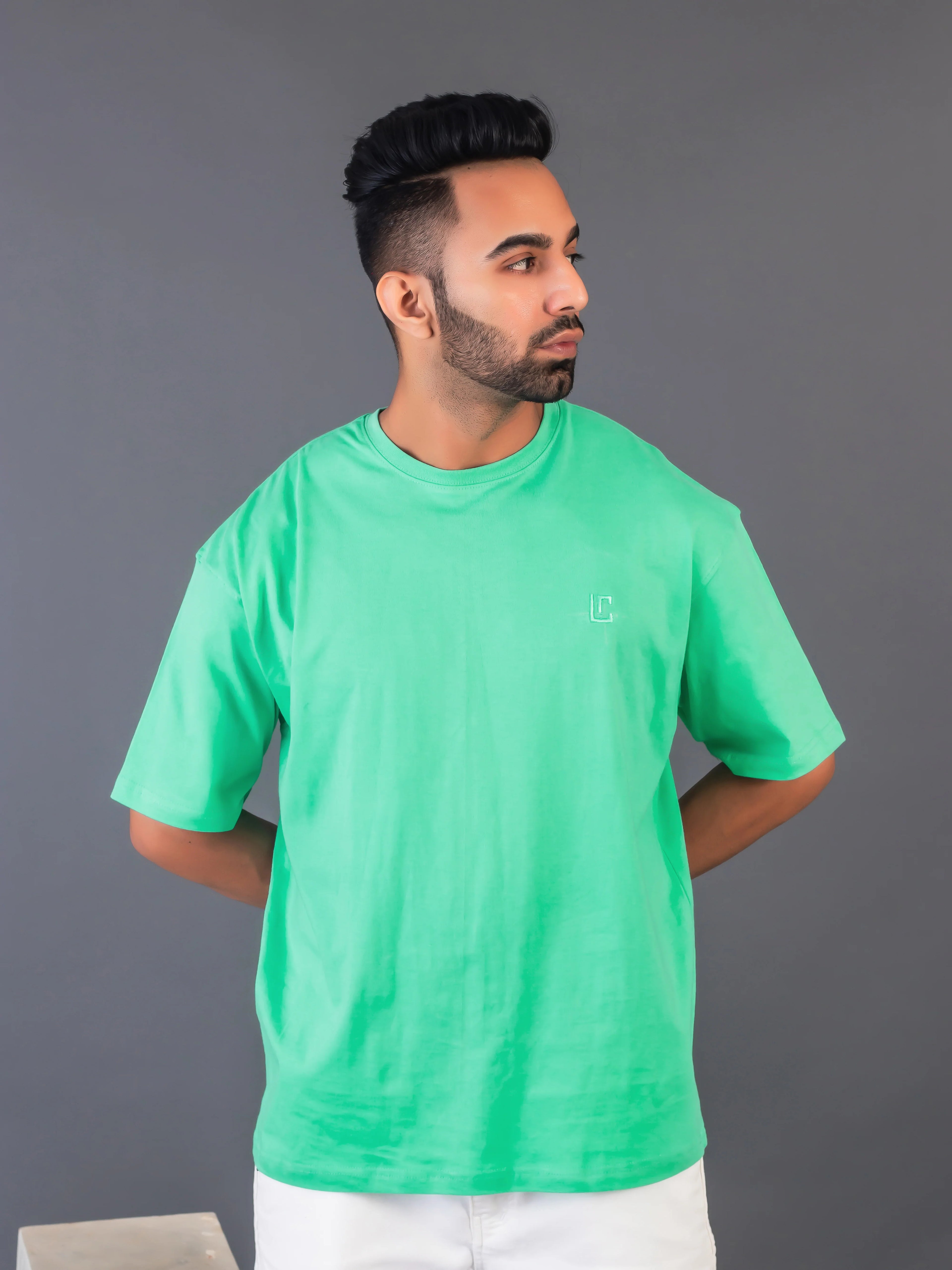 Men's Cotton Lycra Oversized Sea Green T-shirt