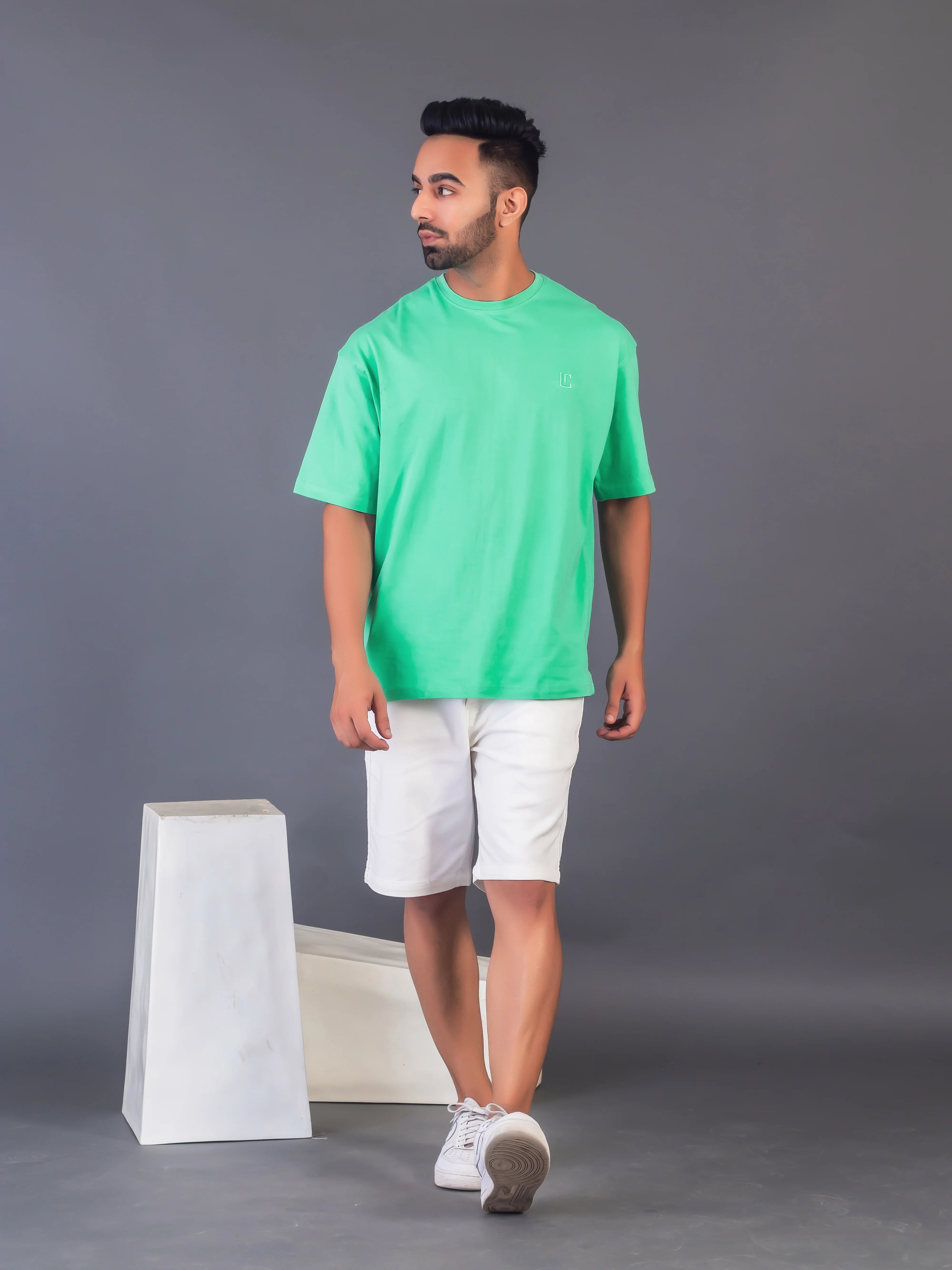 Men's Cotton Lycra Oversized Sea Green T-shirt
