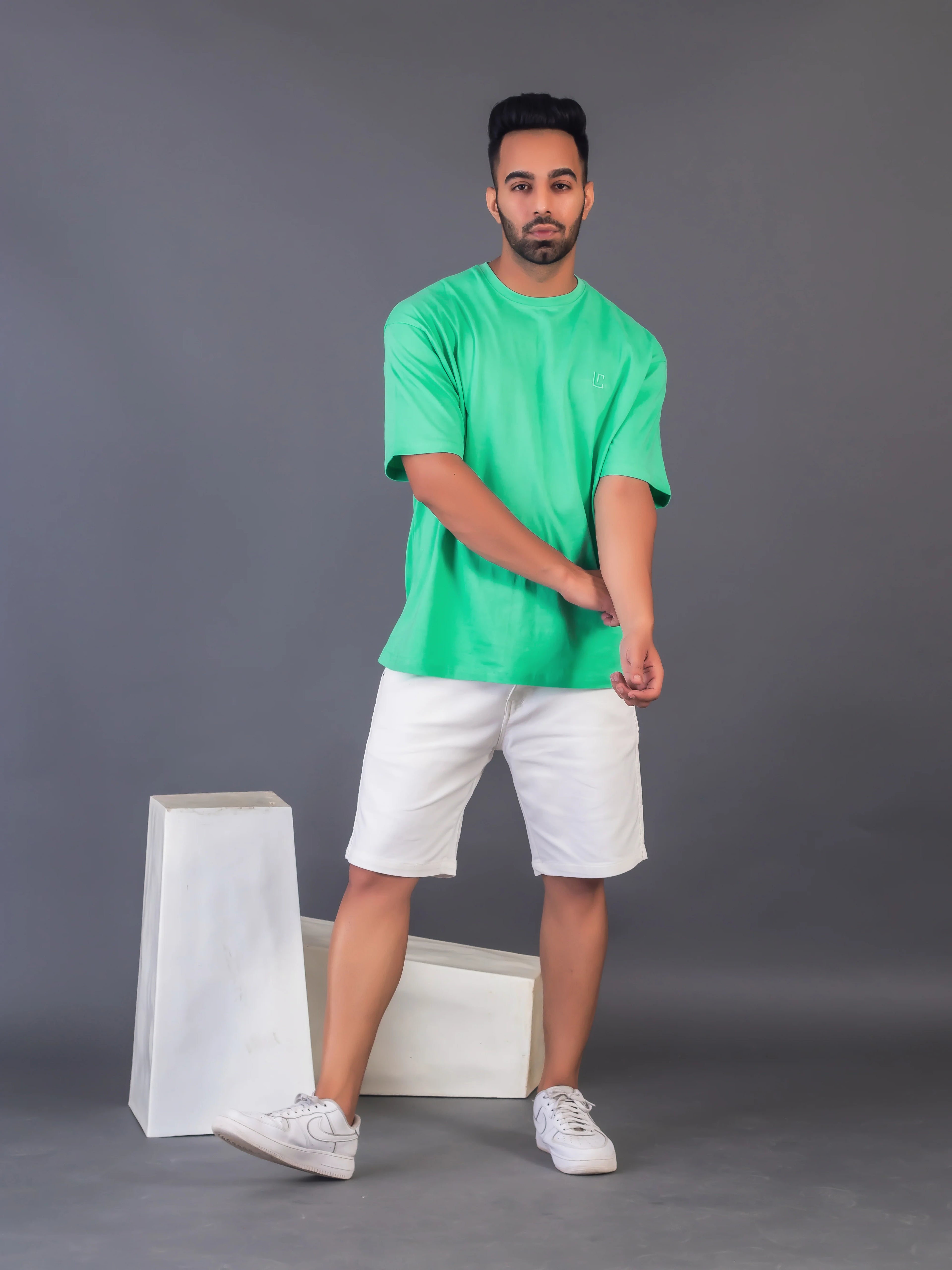 Men's Cotton Lycra Oversized Sea Green T-shirt