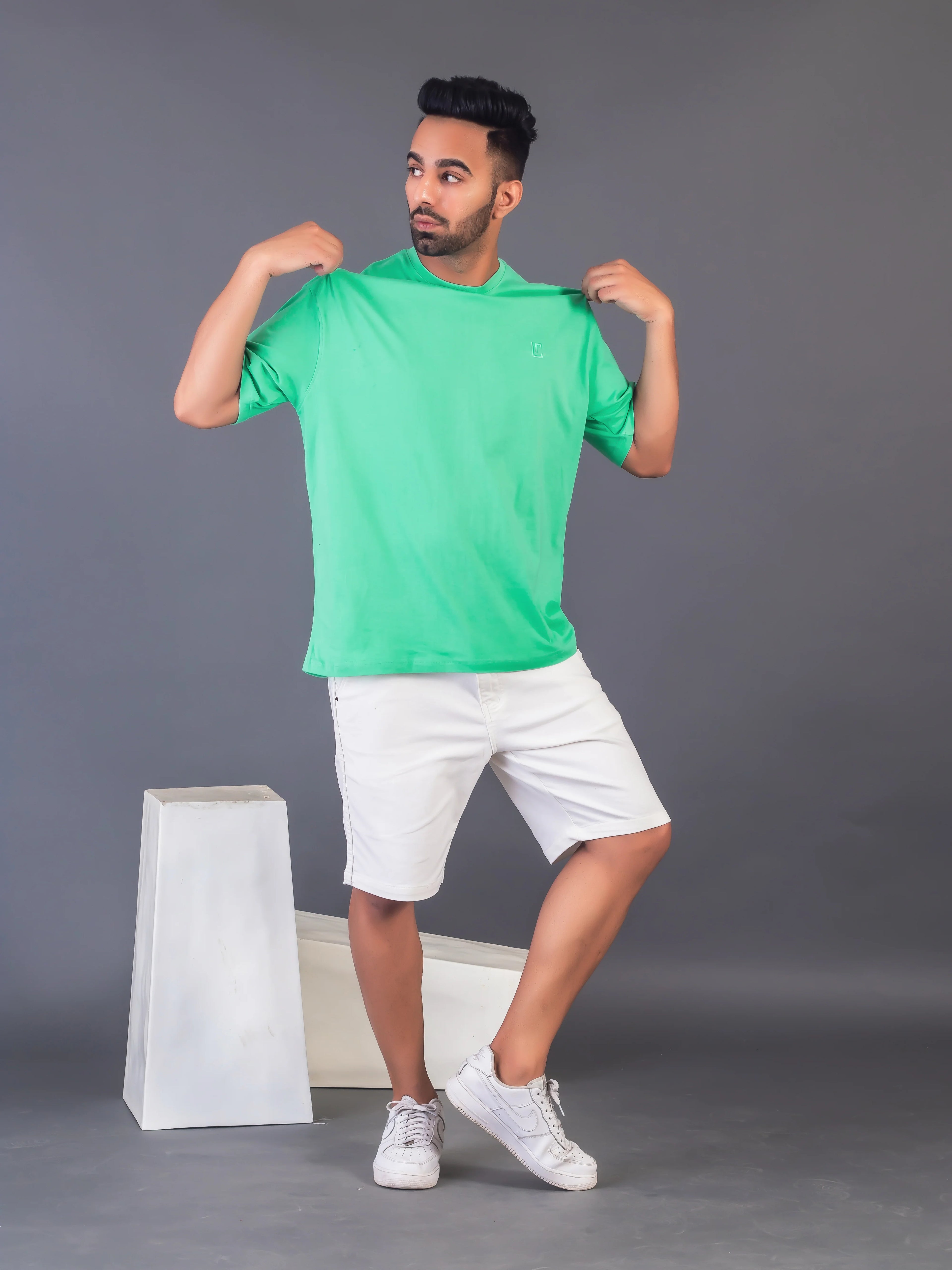 Men's Cotton Lycra Oversized Sea Green T-shirt
