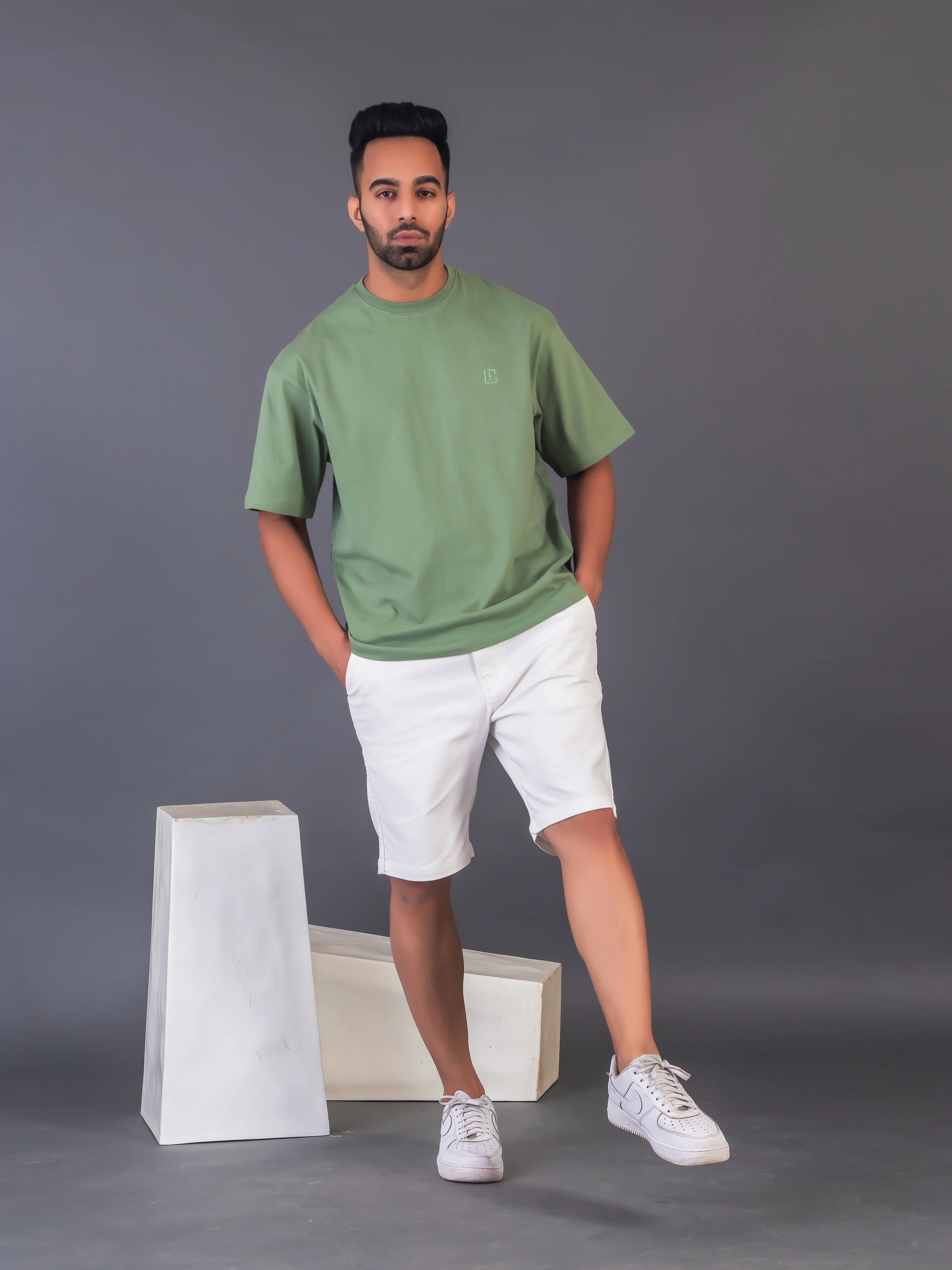 Men's Cotton Lycra Oversized Warm Green T-shirt