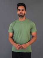 Men's Classic Solid Warm Green Round Neck T-shirt