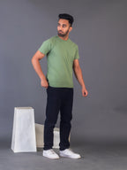 Men's Classic Solid Warm Green Round Neck T-shirt