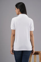 Women's Solid White Polo Neck T-shirt