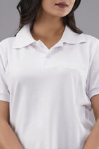 Women's Solid White Polo Neck T-shirt