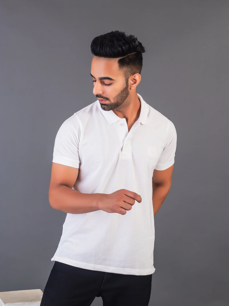 Men's Classic Solid White Polo Neck T-shirt