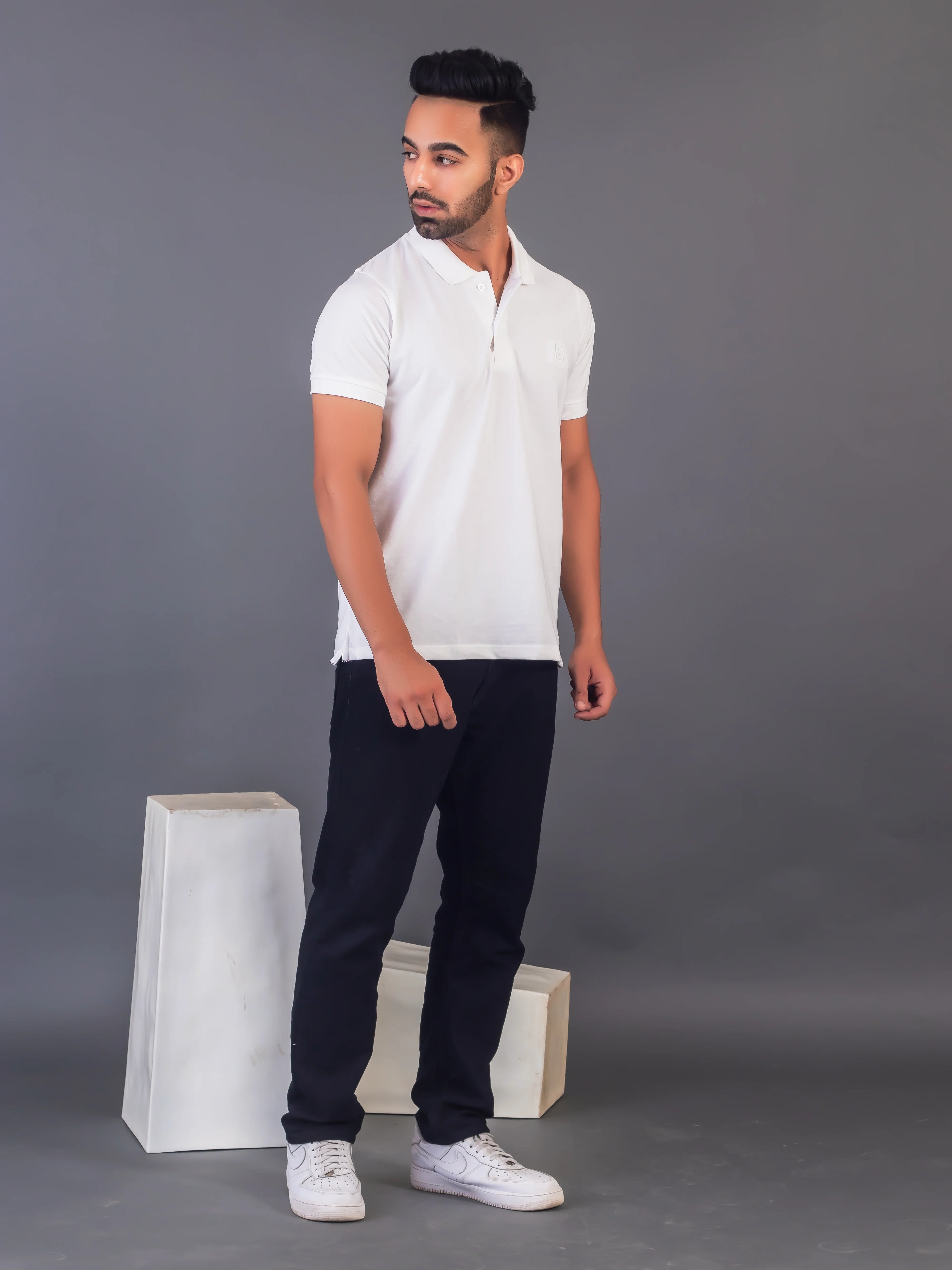 Men's Classic Solid White Polo Neck T-shirt