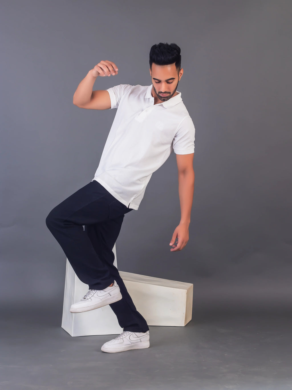 Men's Classic Solid White Polo Neck T-shirt