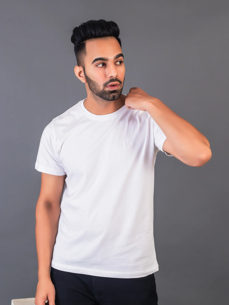 Men's Classic Solid White Round Neck T-shirt