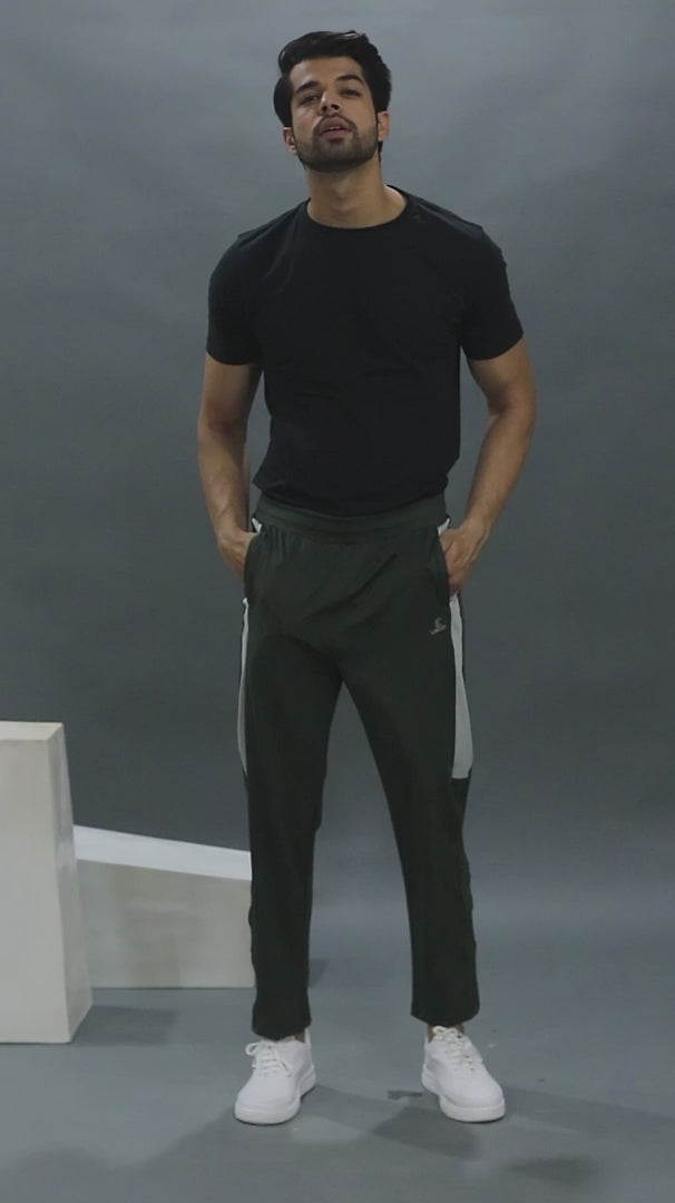 DynamicFlex Men's Daily Wear Army Green 4-Way Lycra Track Pant